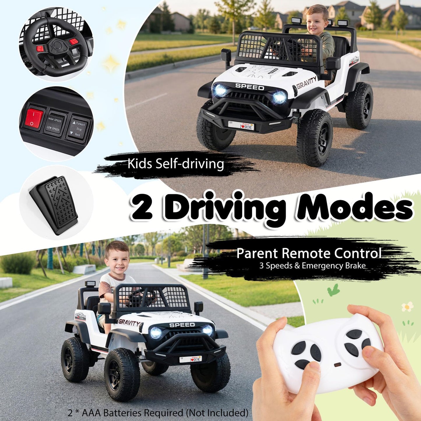 24V Kids Ride on Car with Remote Control, LED Lights, Horn