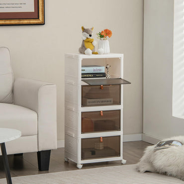 4-Tier Stackable Shoe Storage Box with Lockable Wheels