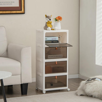 4-Tier Stackable Shoe Storage Box with Lockable Wheels