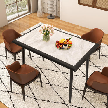 Giantex Dining Table 110 x 70cm Sintered Stone Rectangular Kitchen Tables with Faux Marble Tabletop