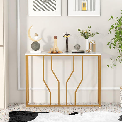 110 cm Gold Console Table Entryway Table with Faux Marble Tabletop