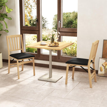 Folding Dining Chair Set of 2 with Rubber Wood Frame and Padded Seat