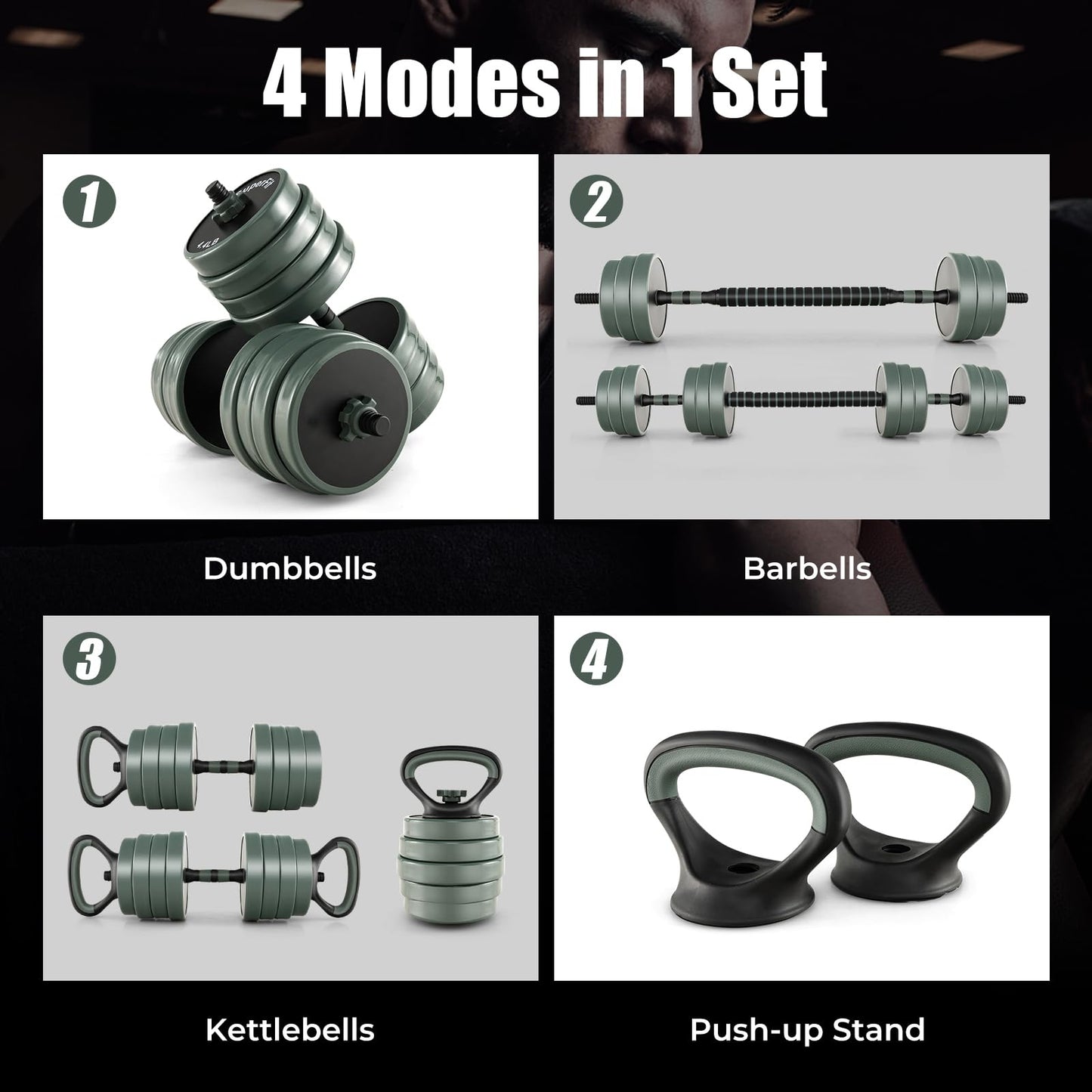21KG/41KG Dumbbell Barbell Set, 4-in-1 Dumbbell, Barbell, Kettlebell & Push-Up Stand