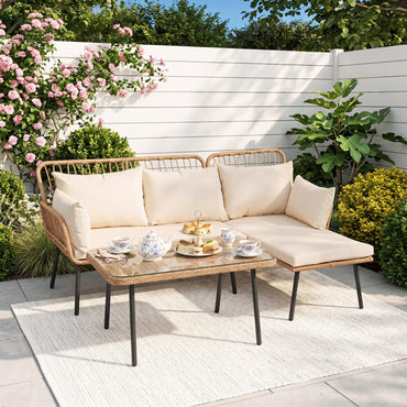 3-Piece Patio Furniture Set with Coffee Table and L-Shaped Sectional Sofa