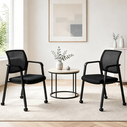 Set of 2 Stackable Reception Chairs, Upholstered Mesh Office Chair Meeting Conference Armchair