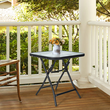 46cm Folding Garden Tempered Glass Top Square Side Table
