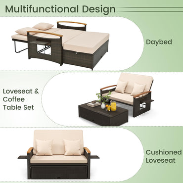 Patio Double Chaise Lounger Sun Bed with 4-Level Adjustable Back