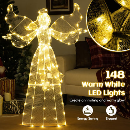 Outdoor Decorative Angel with Halo and 148 Warm White LED Lights