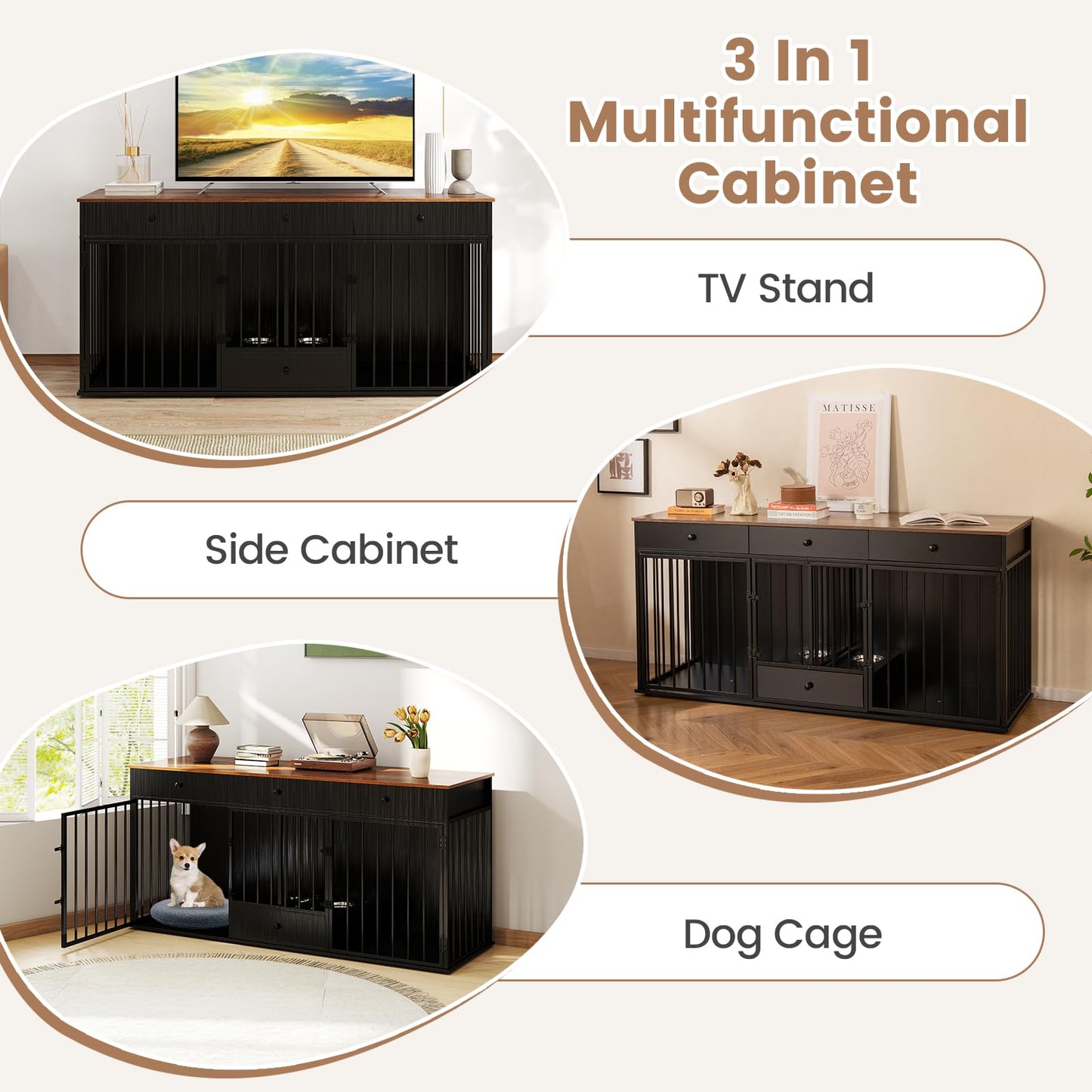 Heavy Duty Dogs Cage with Double Doors and Divider Indoor Puppy Kennel Side Table