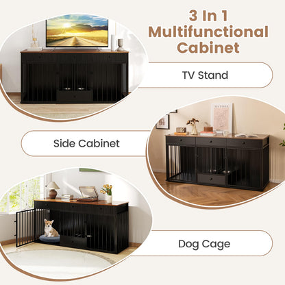 Heavy Duty Dogs Cage with Double Doors and Divider Indoor Puppy Kennel Side Table