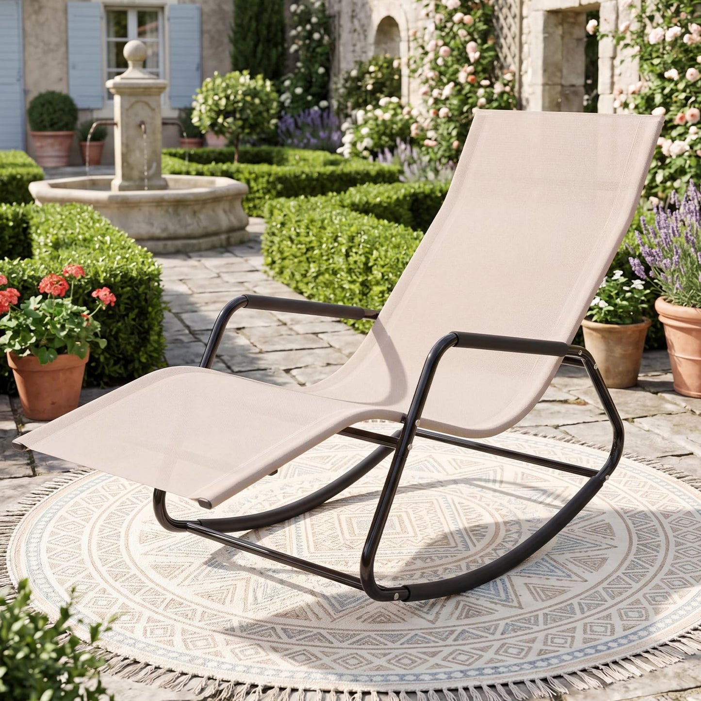Rocking Sun Lounger, Zero Gravity Recliner Garden Rocking Chair with Armrests