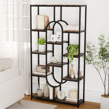 10-Tier Bookshelf, Industrial Etagere Bookcase with Open Storage Shelves