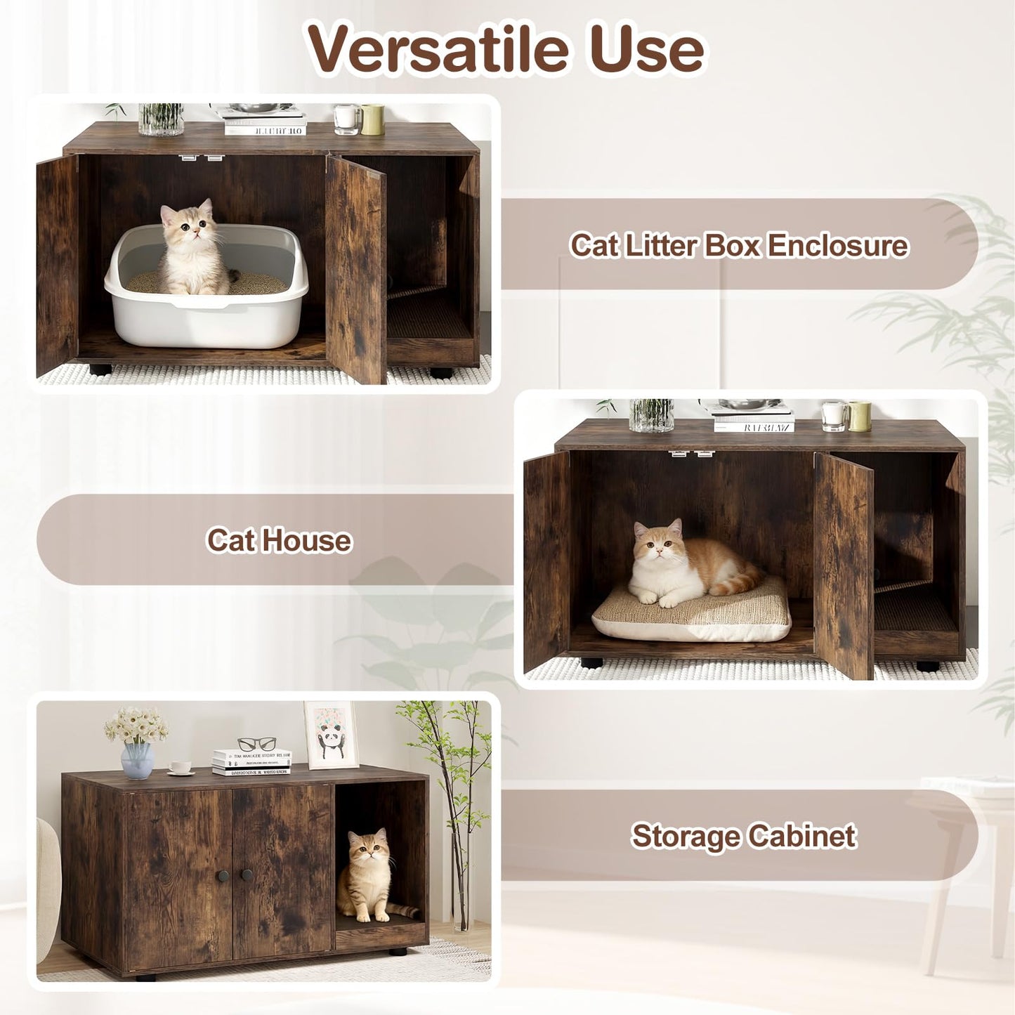 Wooden Cat Litter Box Enclosure Hidden Litter Box Furniture with Scratching Board