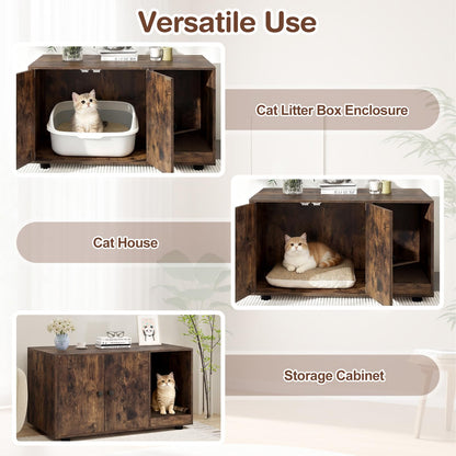 Wooden Cat Litter Box Enclosure Hidden Litter Box Furniture with Scratching Board