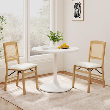 Wooden Folding Chairs Set of 2 Rustic Rubber Wood Dining Chairs with Linen Padded Seat