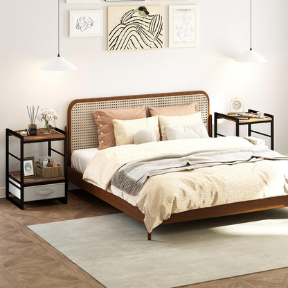 Nightstand Bedside Table with Fabric Drawer Open Wood Shelf