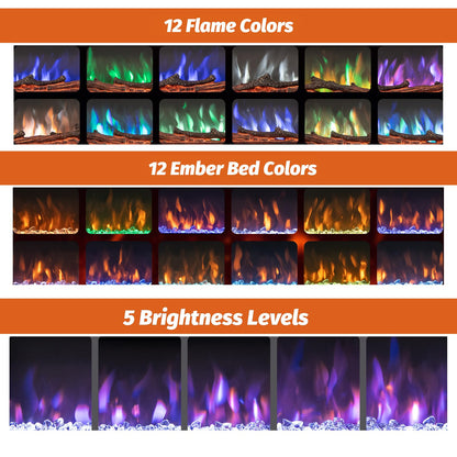 GiantexUK Electric Fireplace, Freestanding Wall Mounted Recessed Electric Fire Heater with 12 Flame Colors