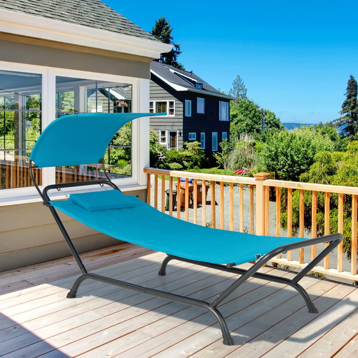 Outdoor Hammock with Stand Cushion and Canopy for Garden Lawn