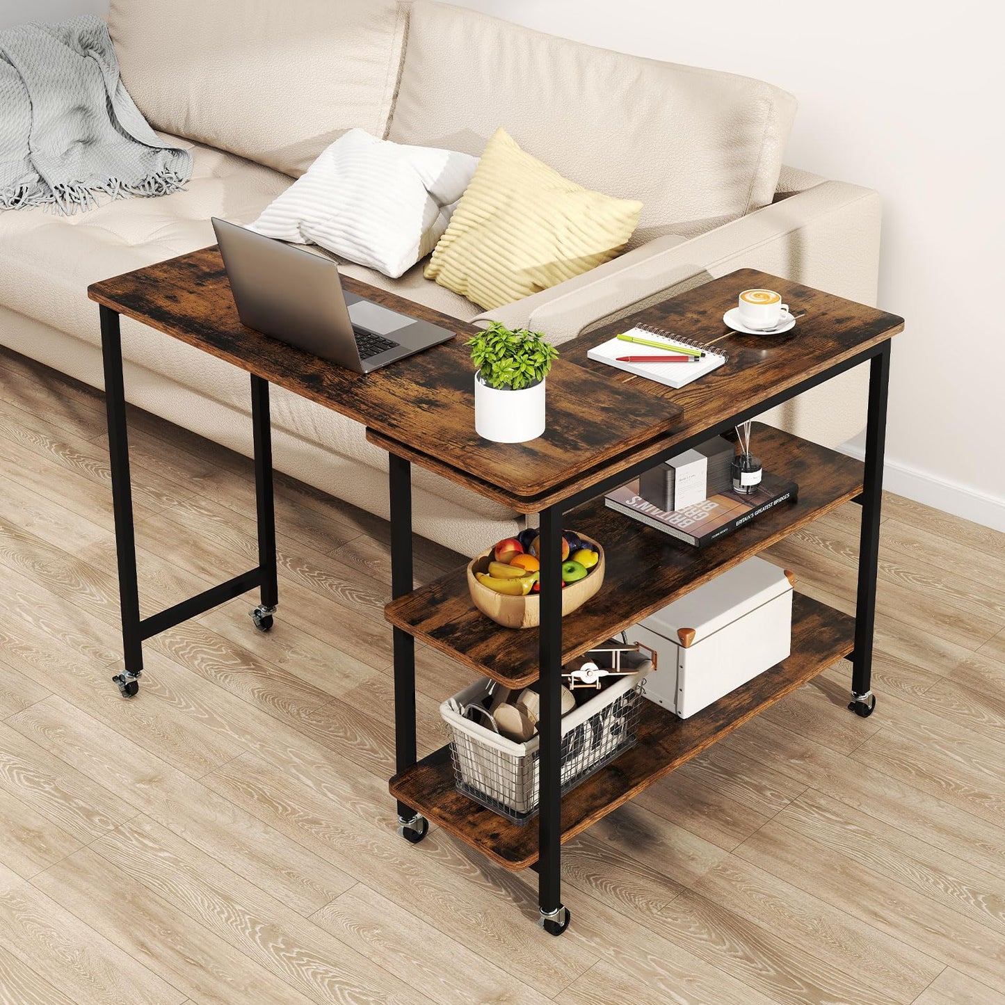 360° Free Rotating Sofa Side Table with Swivel and Sliding Tabletop