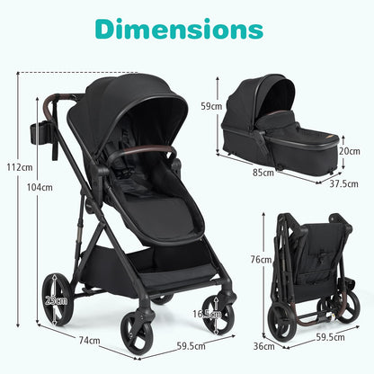 2 in 1 Baby Stroller Convertible High Landscape with Bassinet Mode Reversible Seat