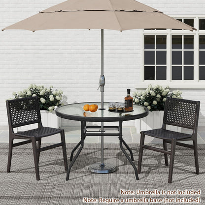 70cm Patio Side Table, Round Outdoor Coffee Table with Tempered Glass Tabletop