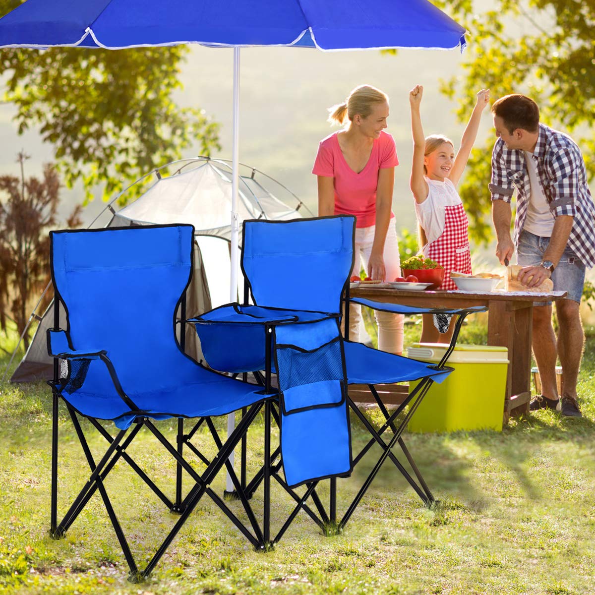 Portable Folding Loveseat with Umbrella & Carrying Bag