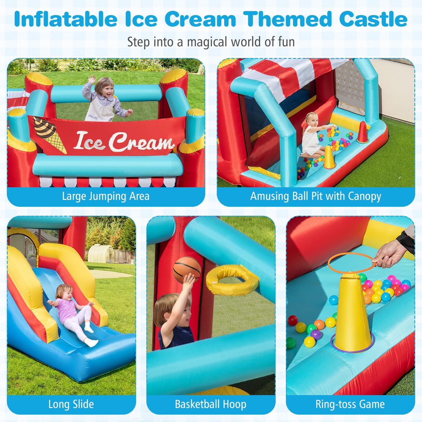 Kids Bouncy Castle with Slide & Basketball Hoop for 3-10 Years Old