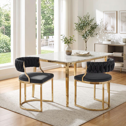 2 Pieces Velvet Dining Chairs with Curved Back and Metal Base