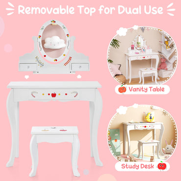 Princess Pretend Play Kids Vanity Set with 360° Rotating Mirror