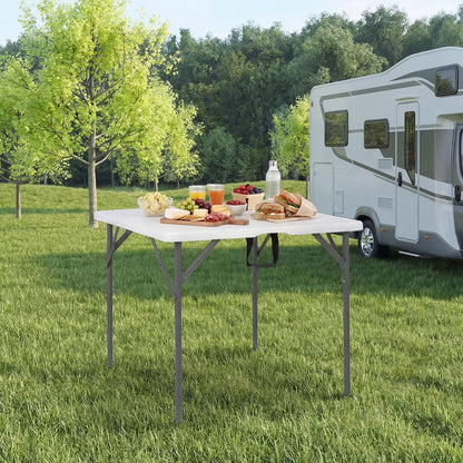 34"(3ft) Folding Table, Fold in Half Square Tables with Handle, Portable Plastic Dining Camping Trestle Table
