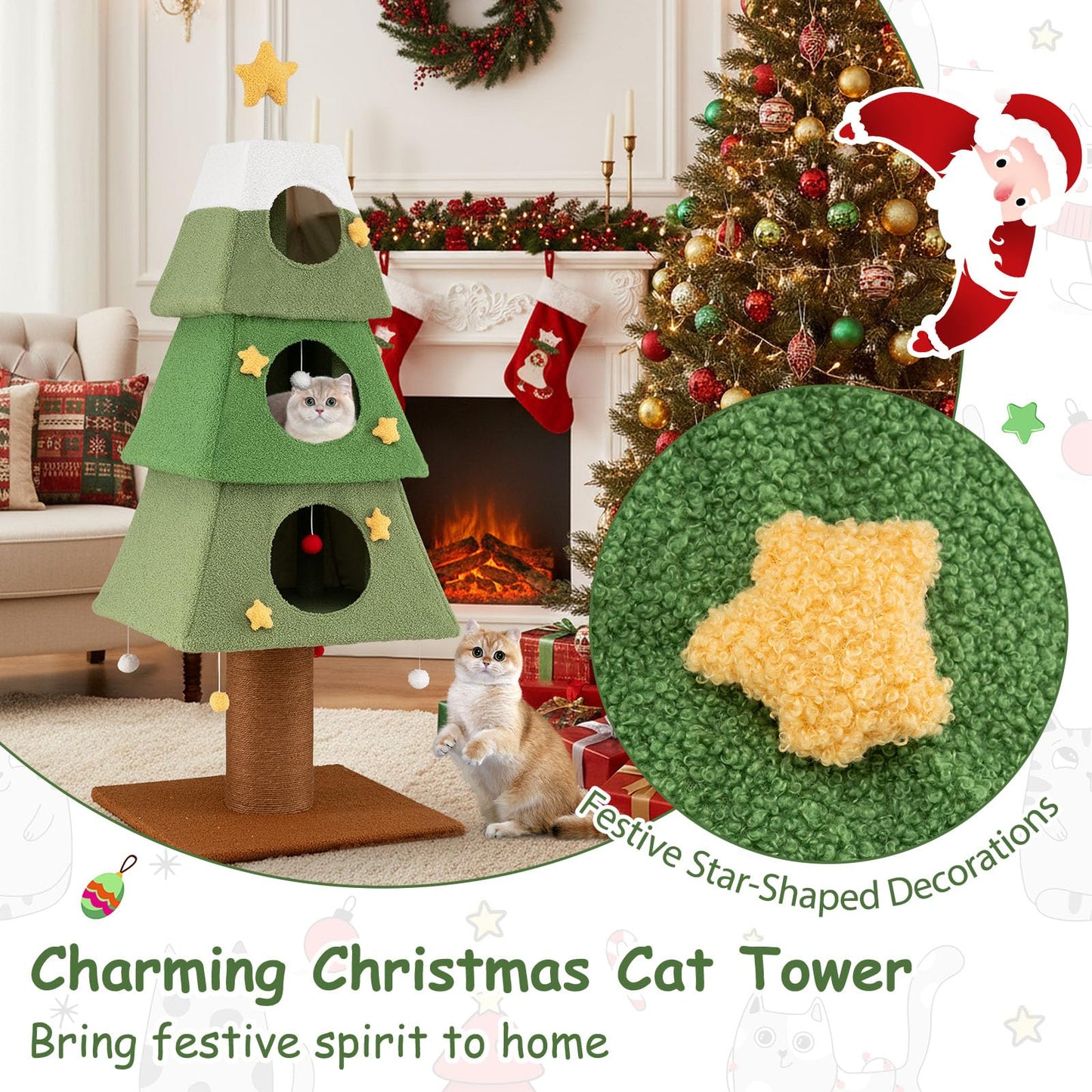 160cm Cute Cat Tower with 3 Condos and Sisal Scratching Post