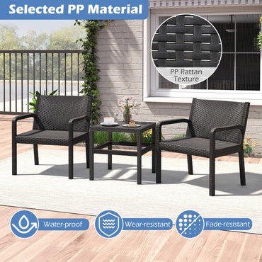 Rattan Furniture Set with 2 Armchair and Squire Side Table