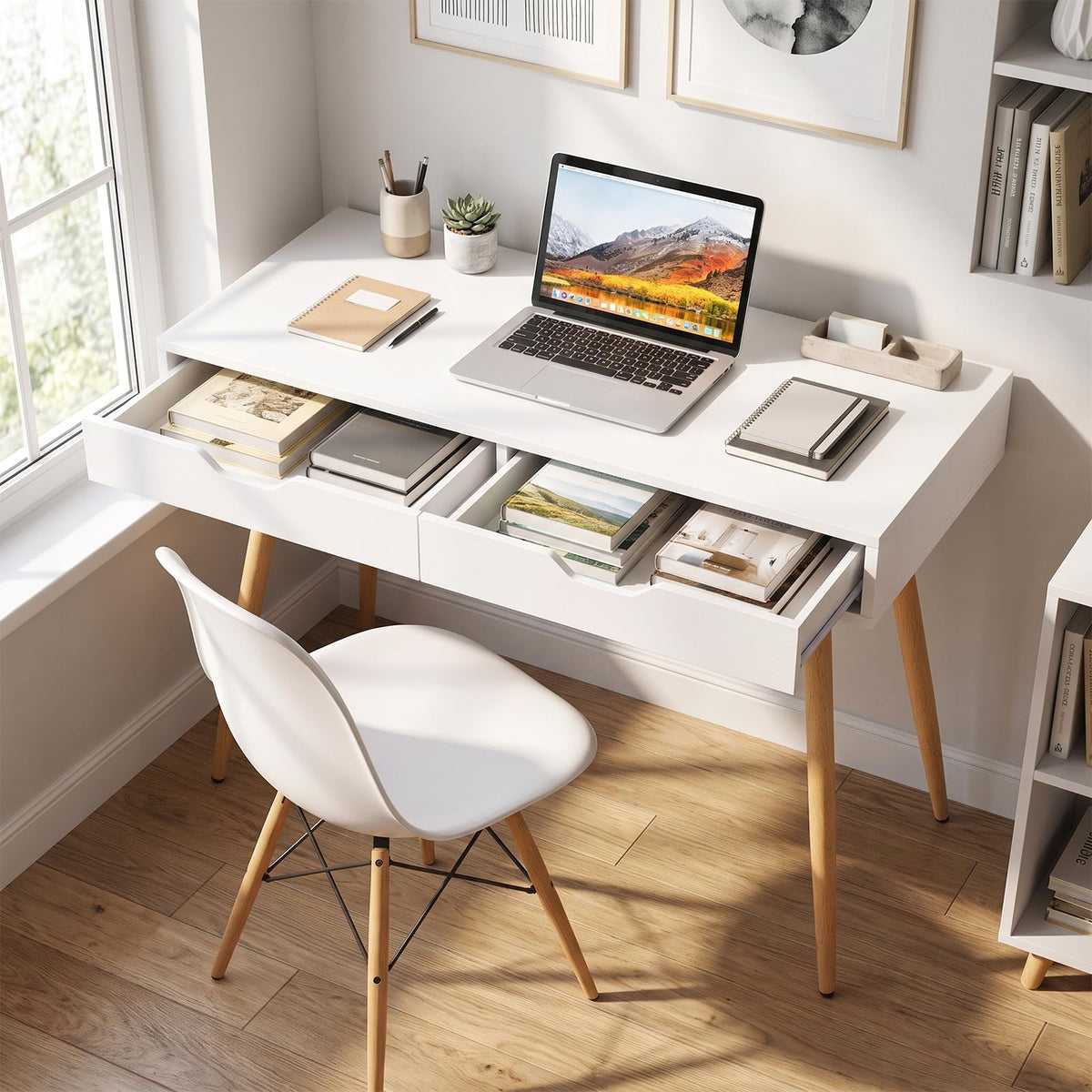 Wooden Computer Desk, 108cm Modern PC Laptop Table Writing Workstation