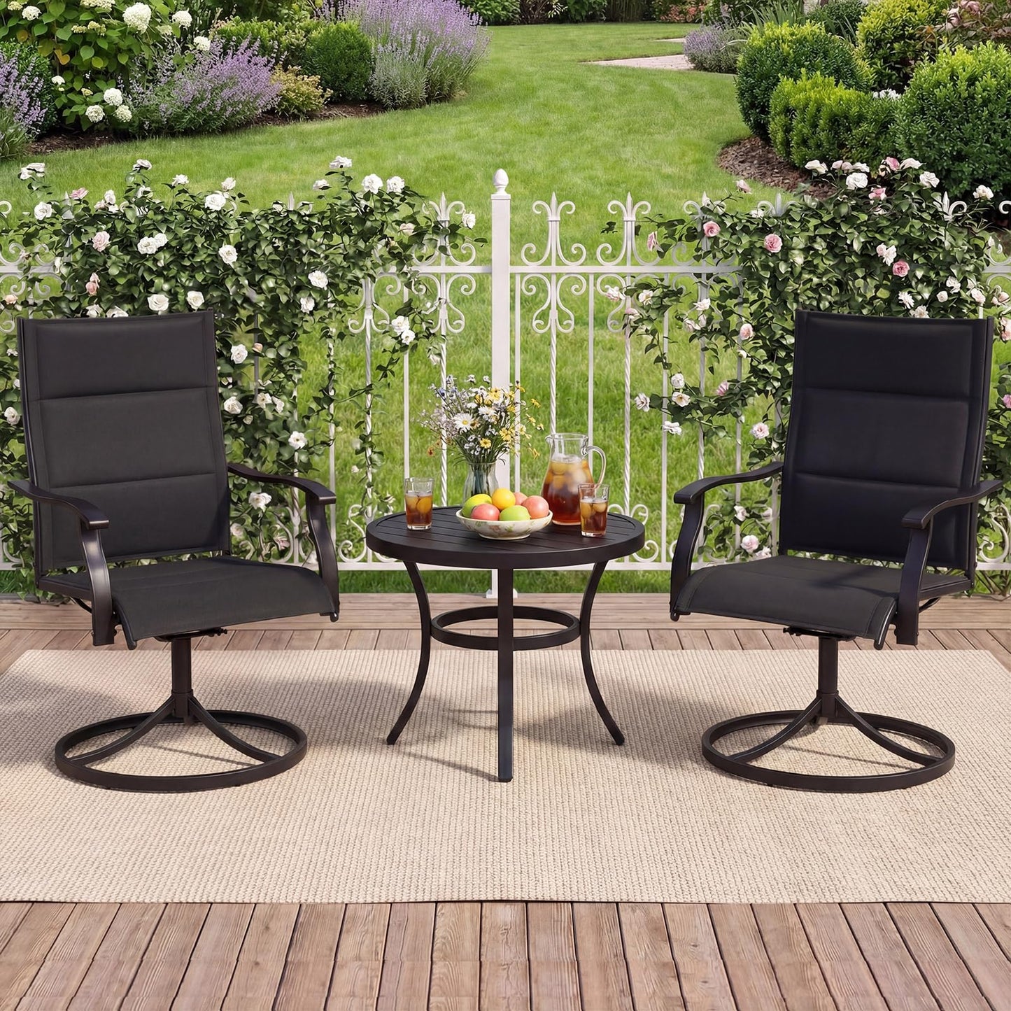 Swivel Garden Chairs Set of 2, Patio Dining Chairs with Backrest & Armrest