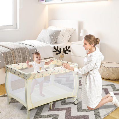 3 in 1 Convertible Bassinet Cot with Changing Table and Toy Bar