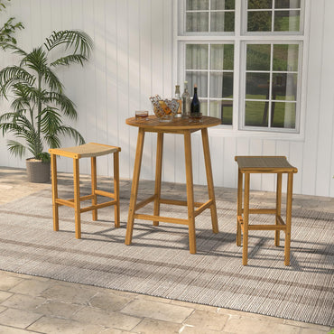 GiantexUK Rattan Garden Bar Stools Set of 2, Acacia Wood Patio Chairs with Curved Seat