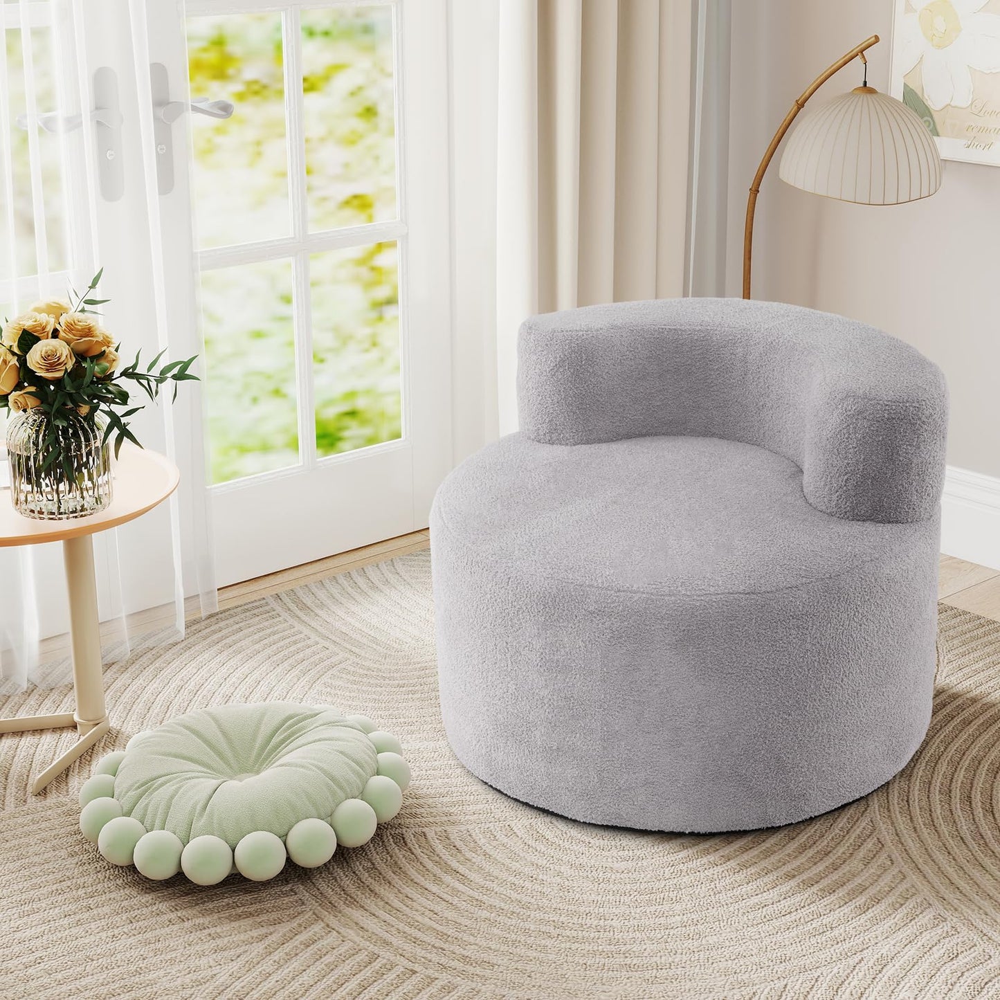 Bean Bag Chair with Soft Teddy Fleece and Curved Backrest