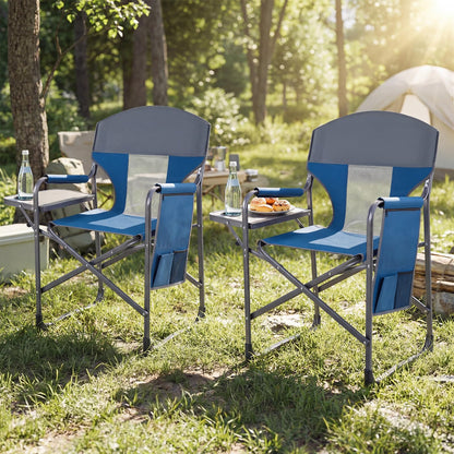 Folding Directors Chair, Oversized Camping Chairs with Side Table and Cup Holder