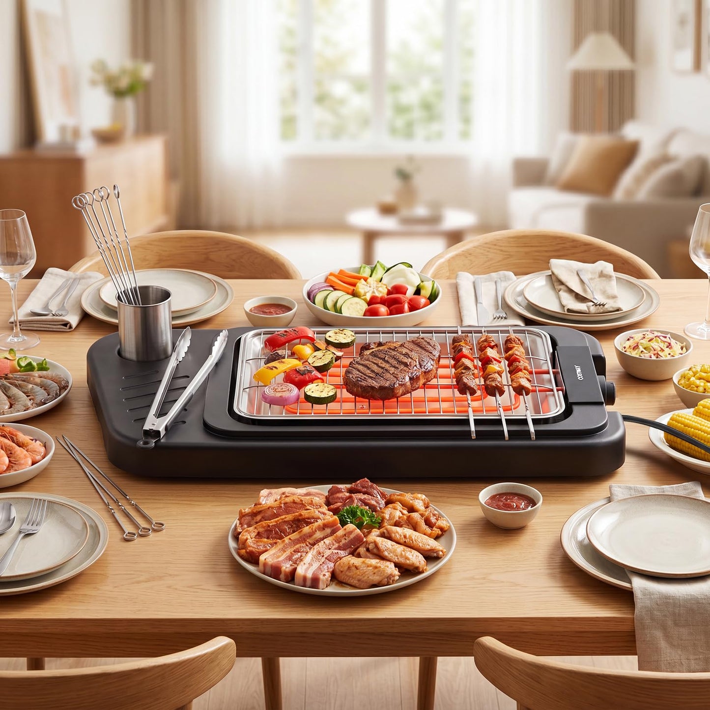 2000W Outdoor BBQ Grill with Detachable Stand Dual Plates