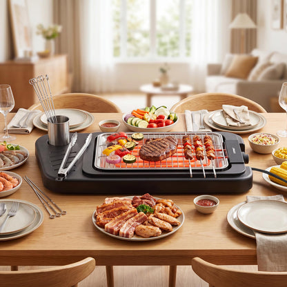 2000W Outdoor BBQ Grill with Detachable Stand Dual Plates