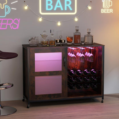 Liquor Buffet Sideboard with LED Lights and Glass Holders