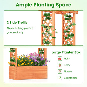 78x36x152cm Garden Planter with Trellis Hanging Roof and Drainage Holes