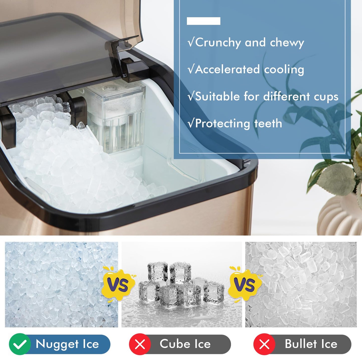 Countertop Nugget Ice Maker with 2 Ways Water Refill