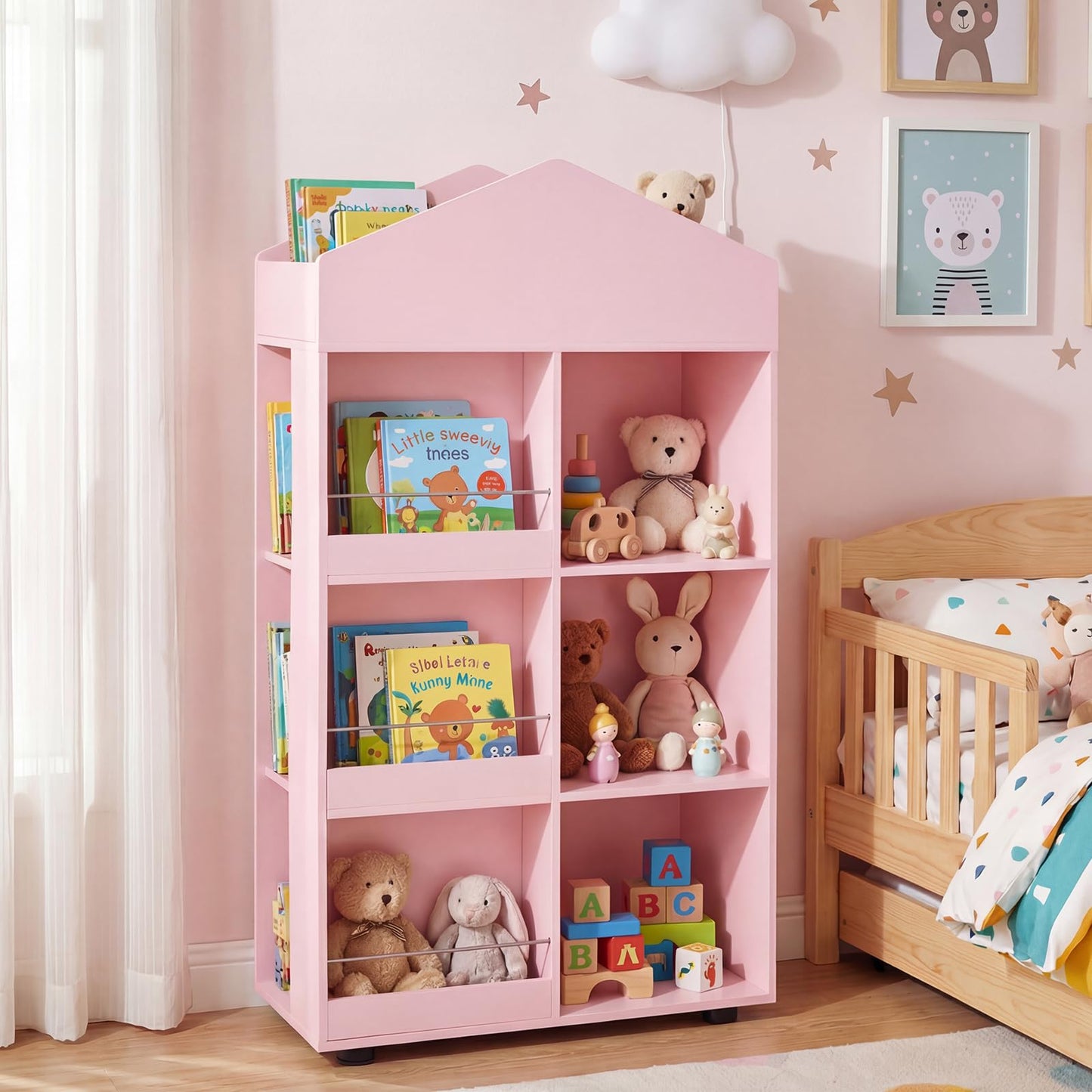 Wooden Kids Bookshelf and Toy Storage with Multiple Compartments