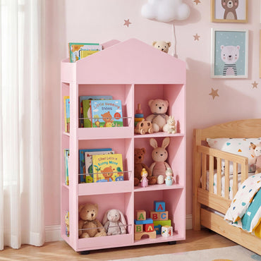 Wooden Kids Bookshelf and Toy Storage with Multiple Compartments