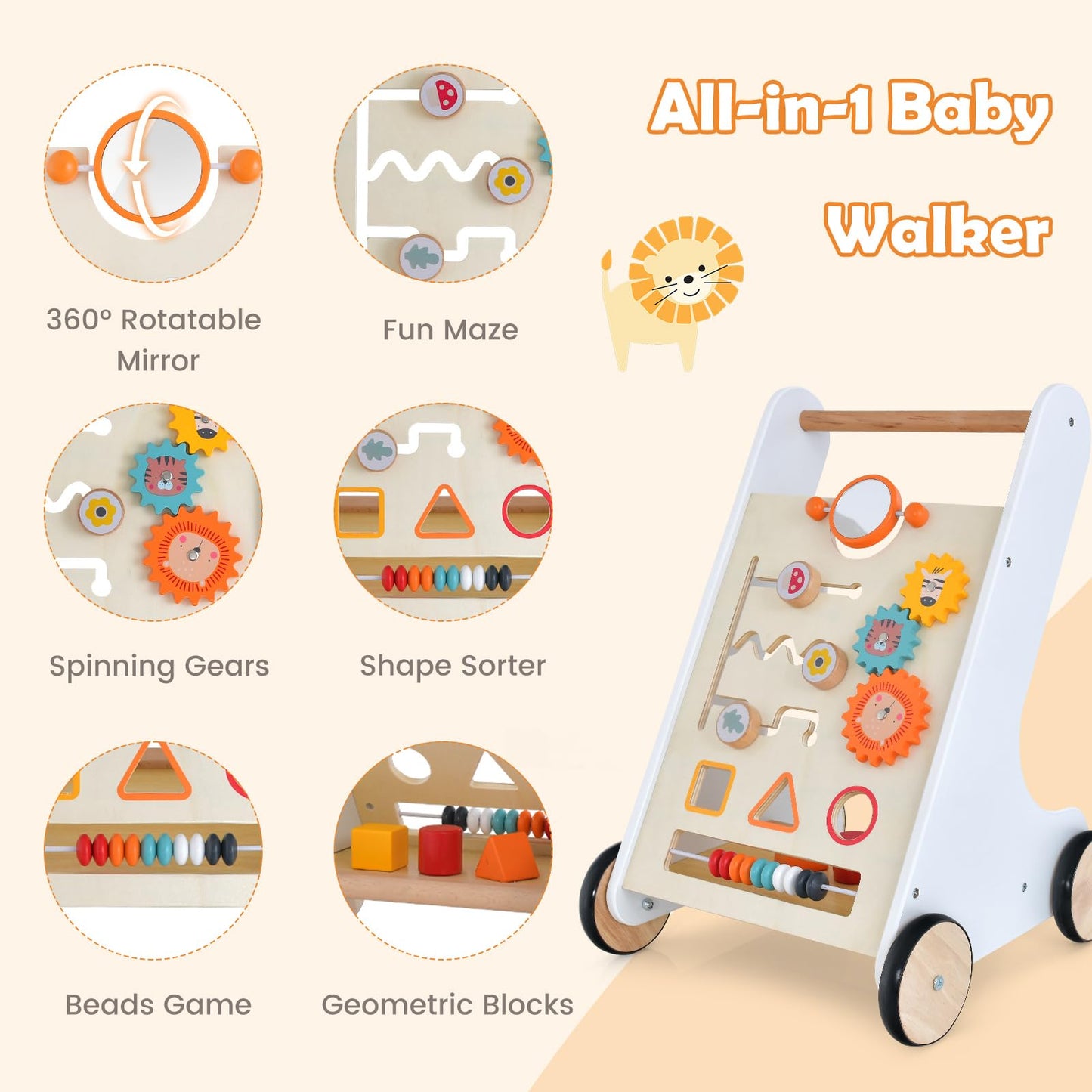 Toddler Push Walker with Handle & Rubber Wheels