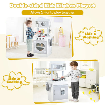 Double-Sided Kid's Play Kitchen Set with Stove and Sink