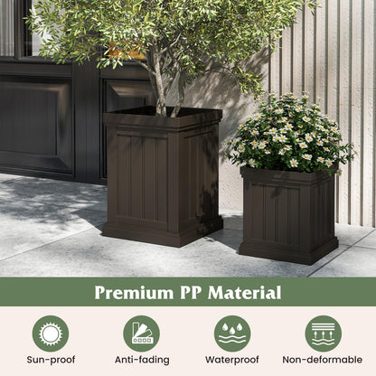 Giantex Square Plastic Planters Set of 2 48cm Large & 32cm Small Flower Pots with Drainage Holes