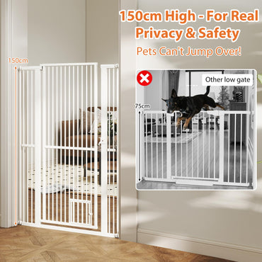 150cm Metal Pet Gates with 2 Extension Kits Lockable Small Door