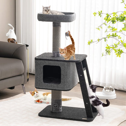 Cat Tree Tower with Scratching Ramp Posts and Top Plush Perch